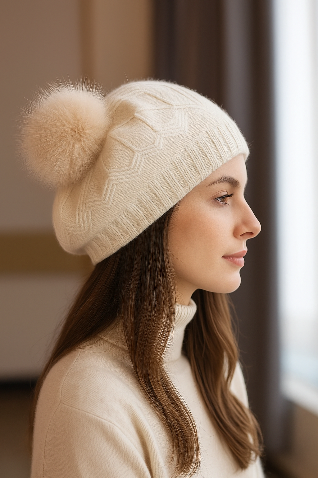 Wool & Fox Fur Pom Beret – Timeless Winter Elegance