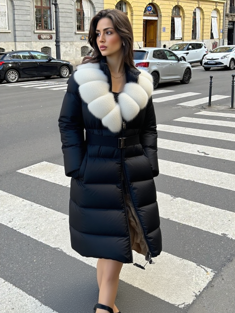 Women’s Long Real Fox Fur Collar Coat