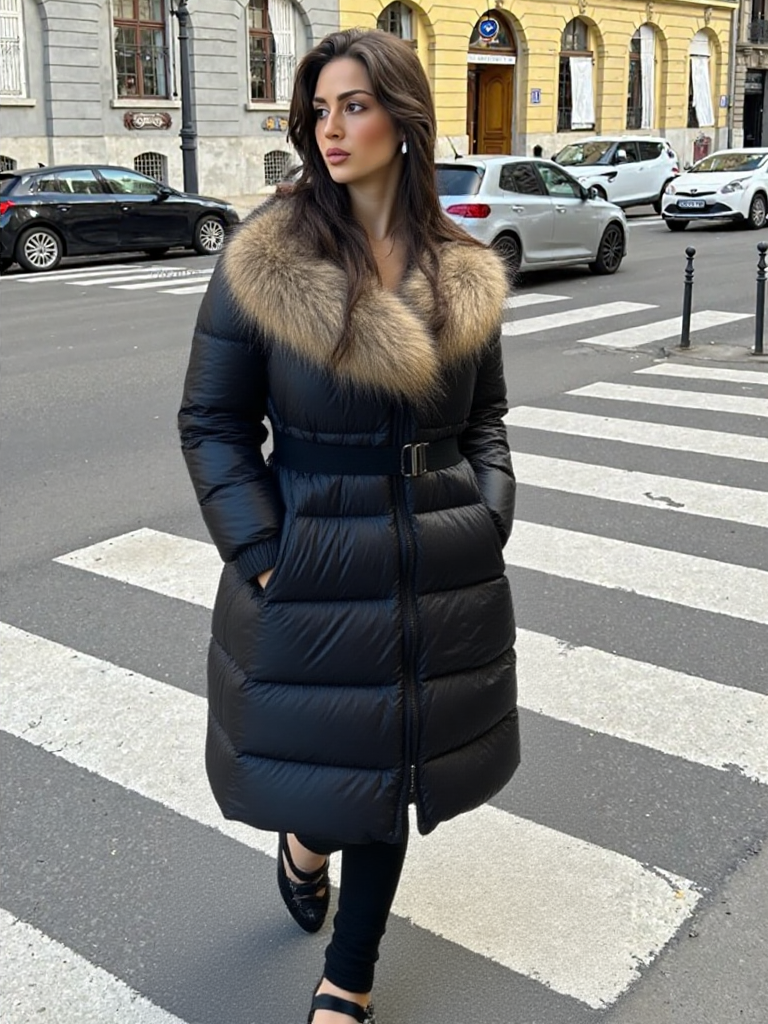 Women’s Long Real Fox Fur Collar Coat