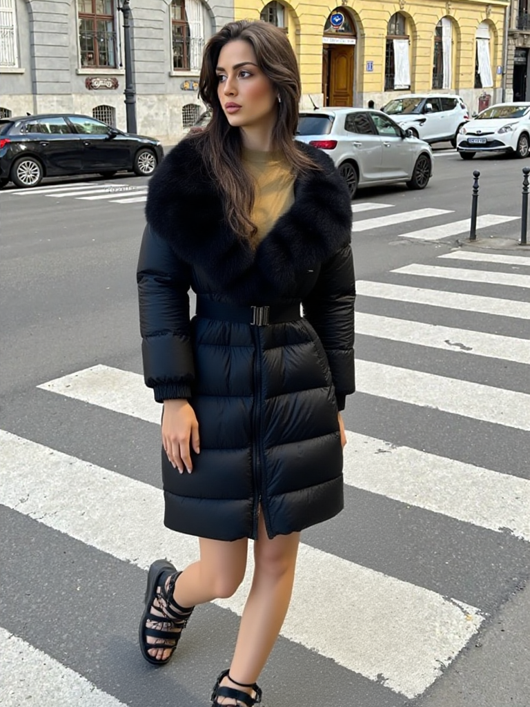 Women’s Long Real Fox Fur Collar Coat