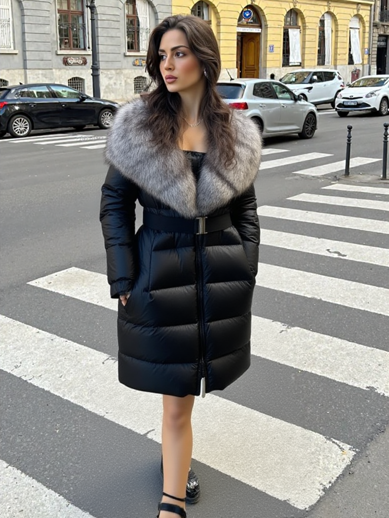 Women’s Long Real Fox Fur Collar Coat