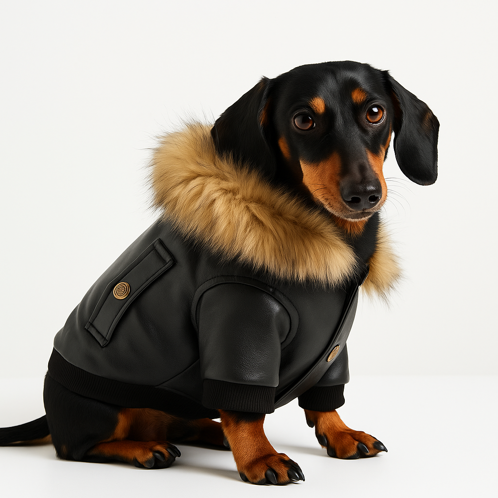 Dog fur collar leather coat