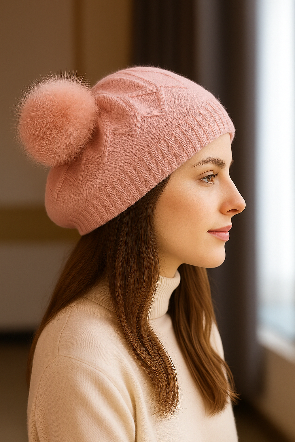 Wool & Fox Fur Pom Beret – Timeless Winter Elegance