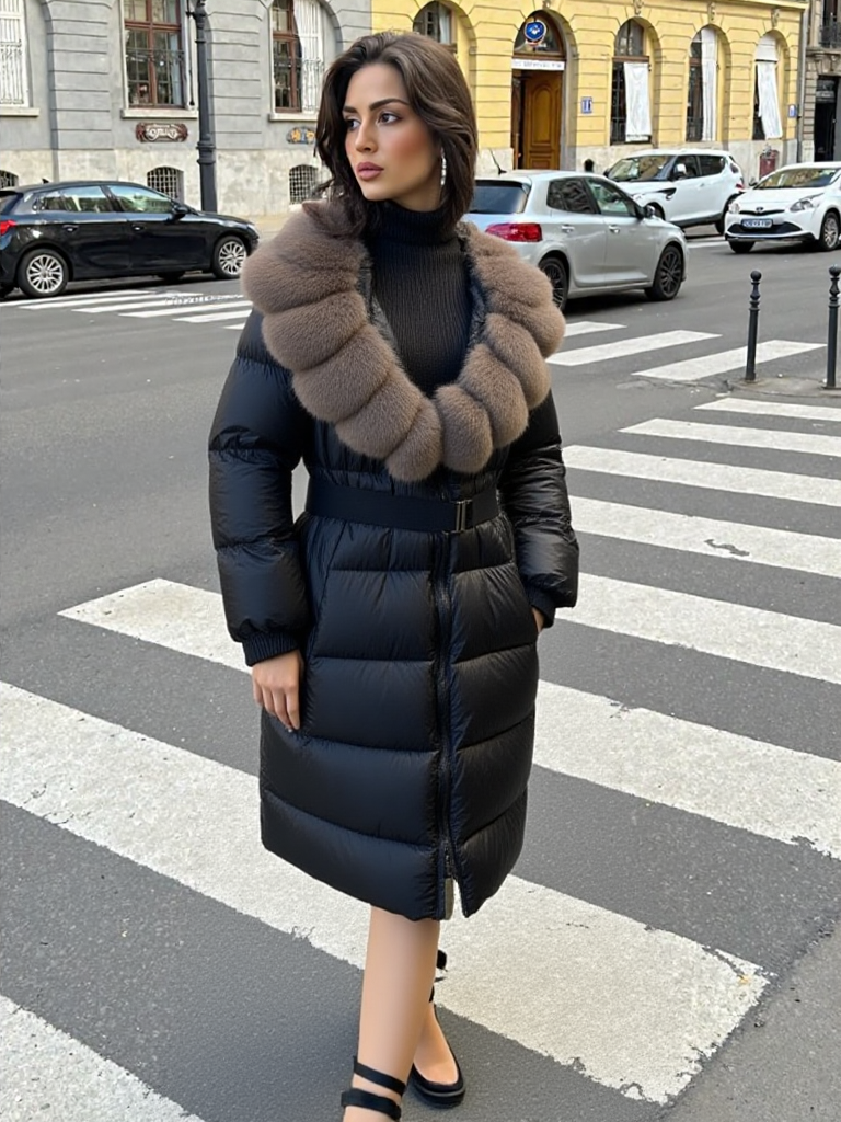 Women’s Long Real Fox Fur Collar Coat