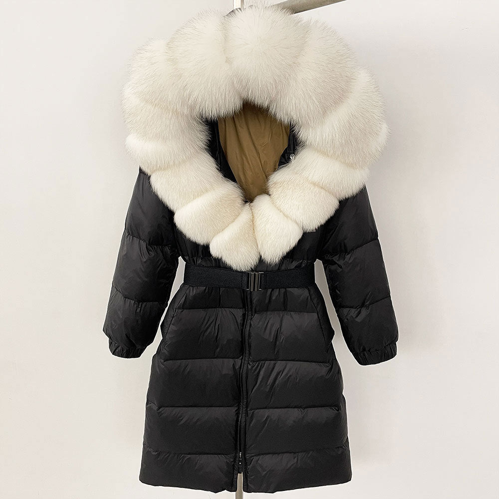 Women’s Long Real Fox Fur Collar Coat
